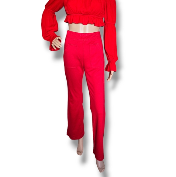 Like New ❤️ Maeve by Anthropologie Red Knit Flared Leg High Waist Pants - Picture 2 of 16